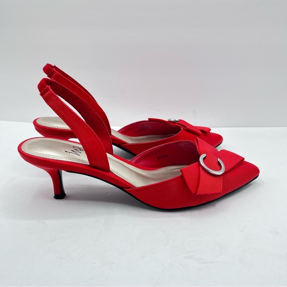 Impo Women’s Size 7.5M Enna Red Bow-Trimmed Pointed Toe Slingback Kitten Heels - Picture 6 of 15